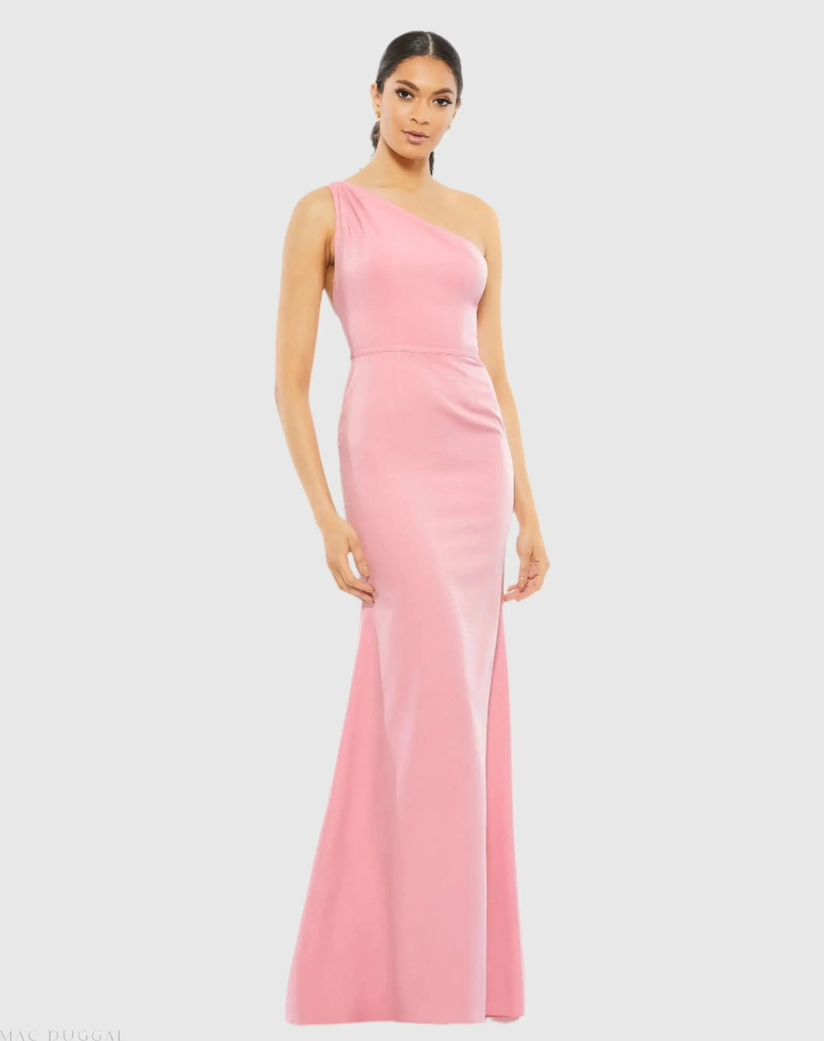 Light Pink One Shoulder Jersey Mermaid Gown