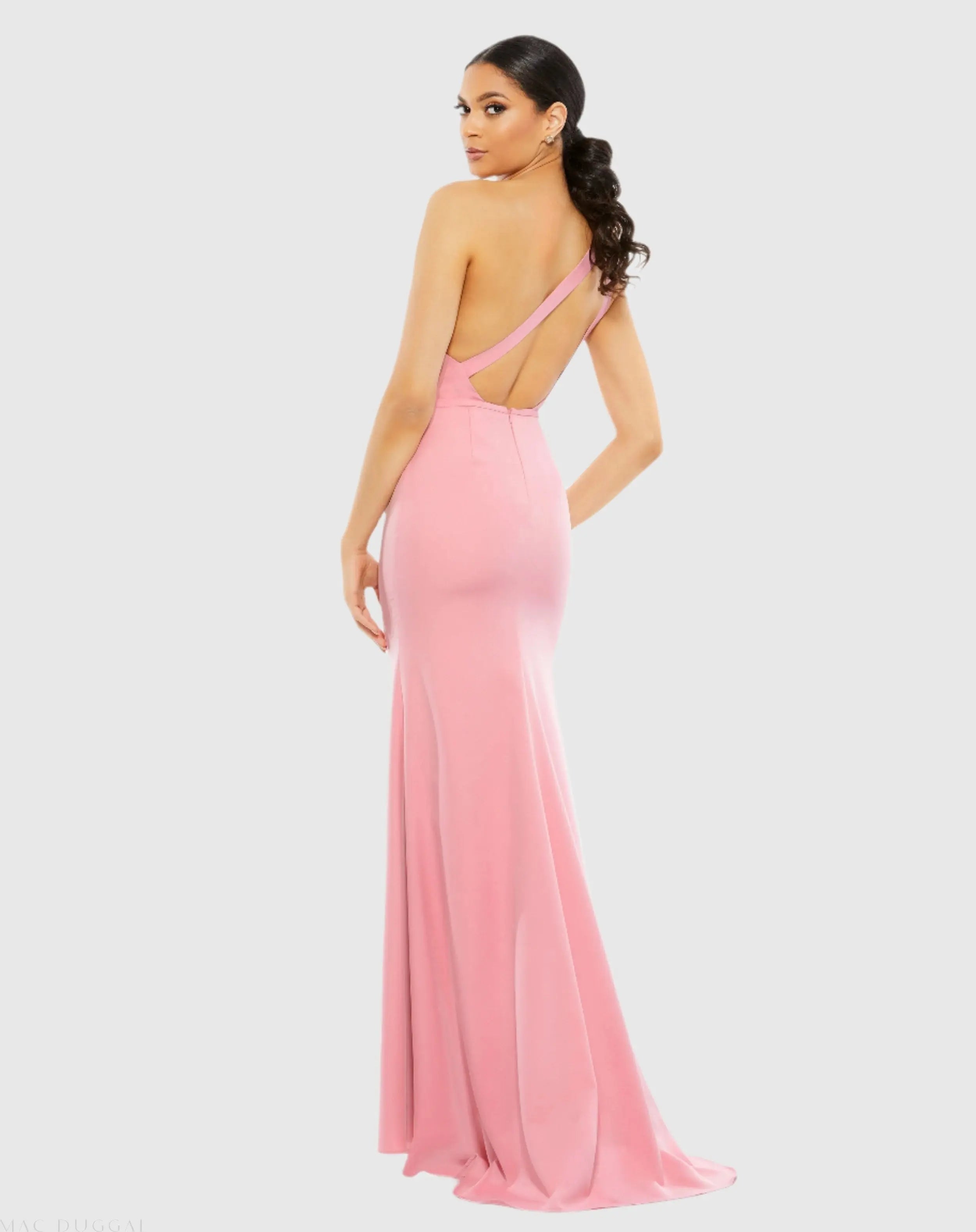 Light Pink One Shoulder Jersey Mermaid Gown