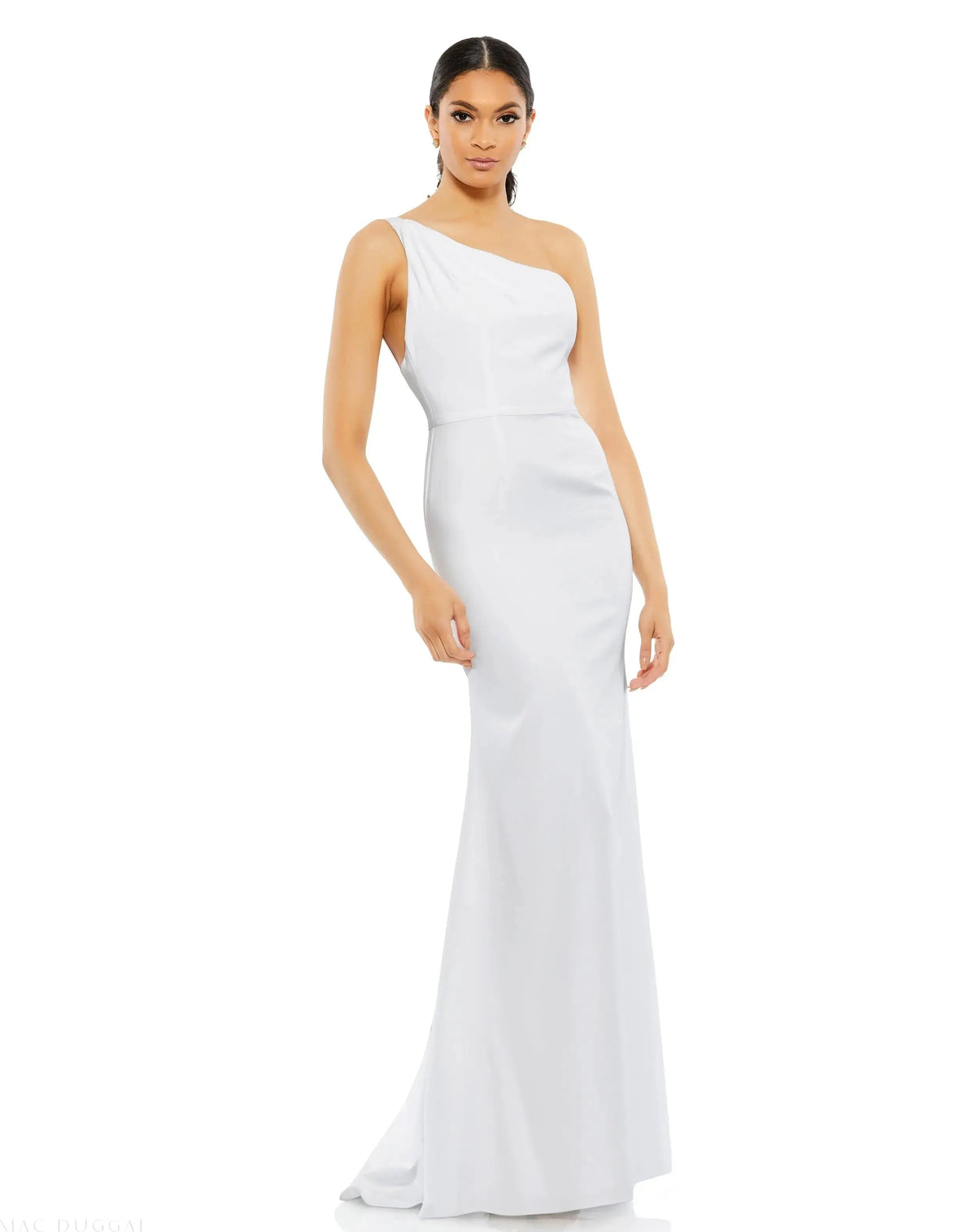 White One Shoulder Jersey Mermaid Gown