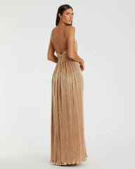 Gold Metallic Ruched A Line Gown