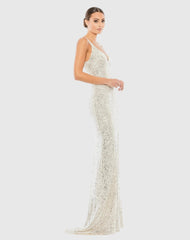 Silver Fully Sequined Scoop Back Gown