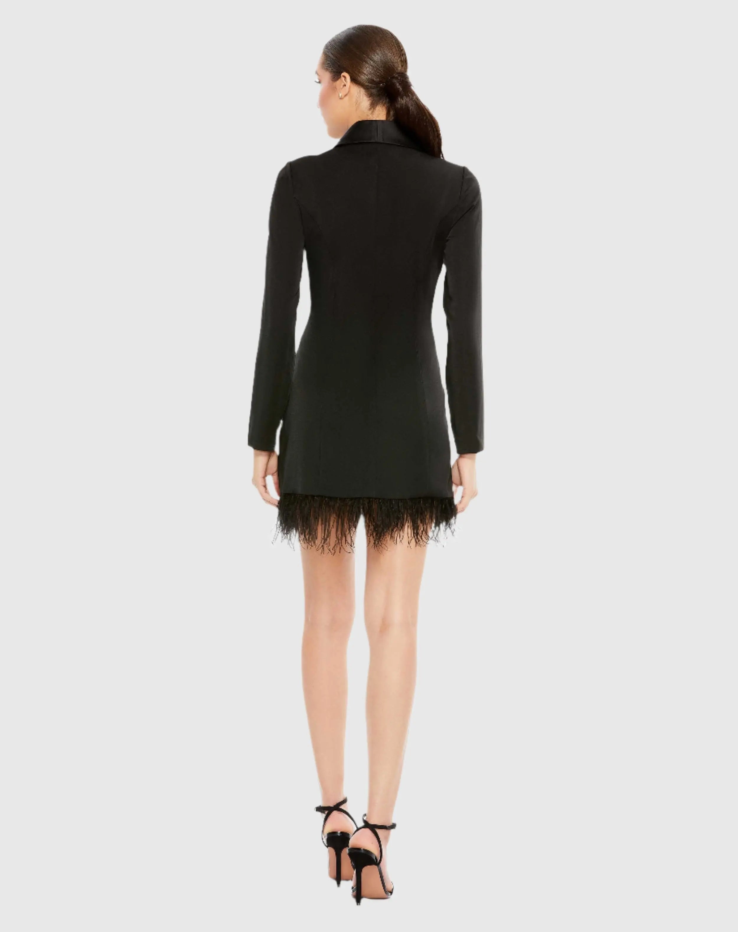 Black Feathered Trim Tuxedo Dress