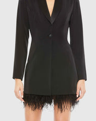 Black Feathered Trim Tuxedo Dress