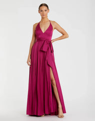 Dark Purple Halter Neck Charmeuse Gown