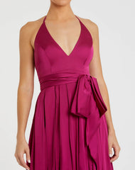 Dark Purple Halter Neck Charmeuse Gown