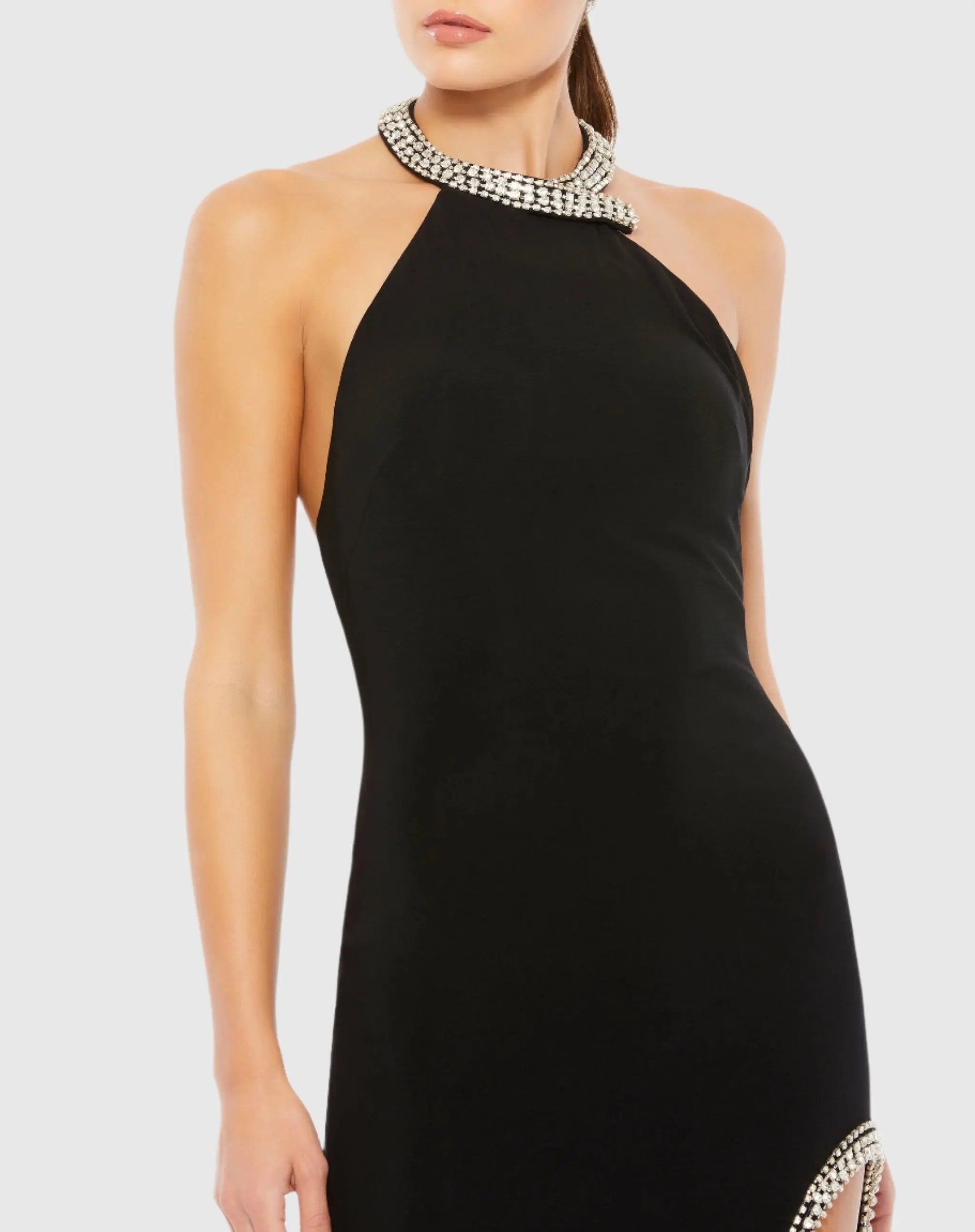 Black Rhinestone Accented Halter Gown