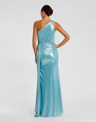 Blue One Shoulder Draped Gown