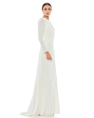 White Ruched Jersey Drop Shoulder Foldover Gown