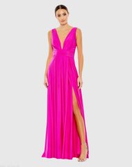 Jersey Plunge Neck Evening Gown