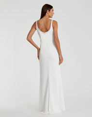 White Sleeveless Crystal Scoop Neckline Column Gown with High Slit