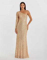 Gold Sequined One Shoulder Trumpet Gown
