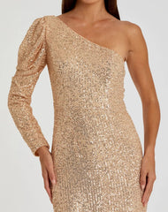 Gold Sequined One Shoulder Trumpet Gown