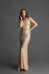 Gold Sequined One Shoulder Trumpet Gown