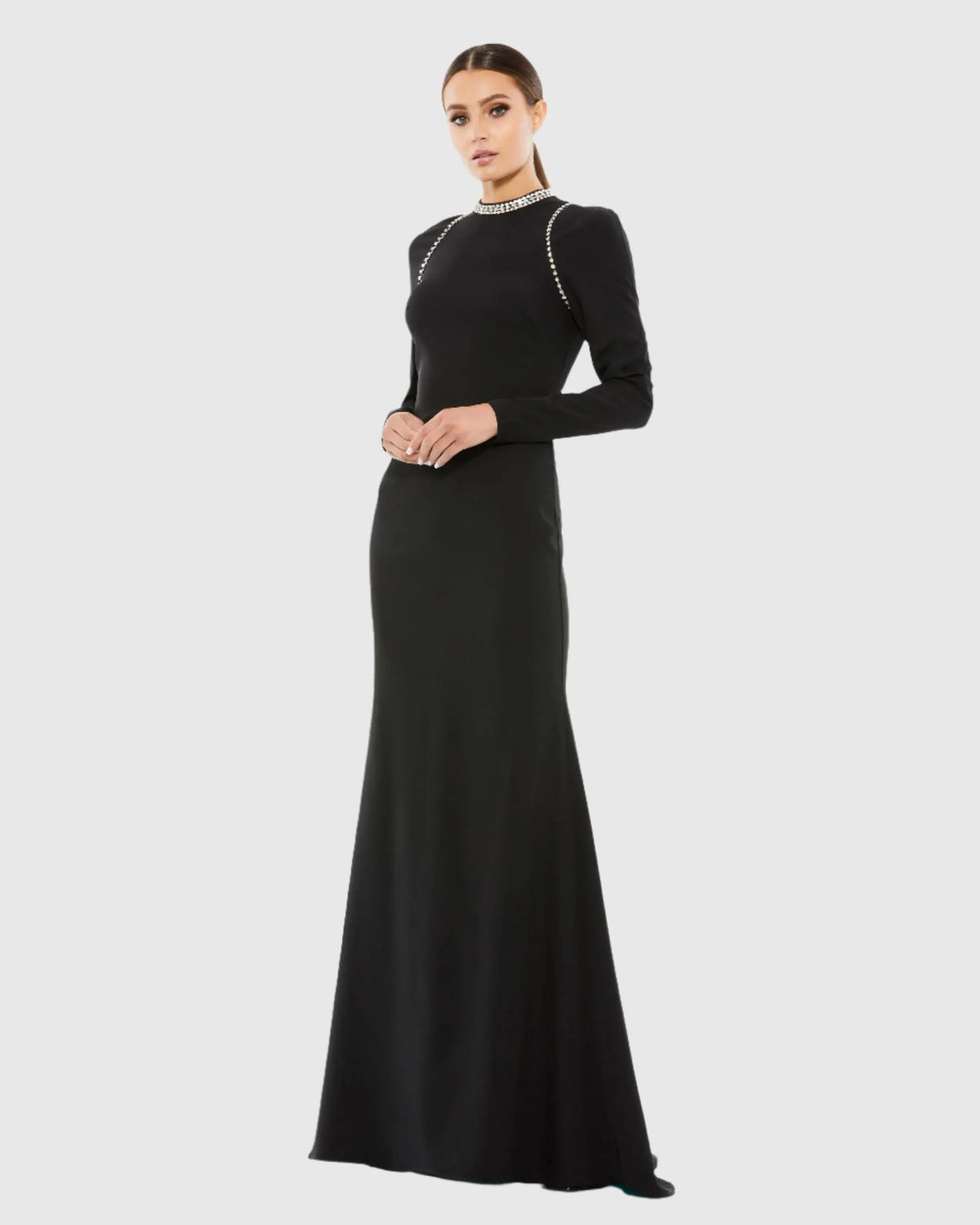 Black Raglan Long Sleeve High Neck Gown