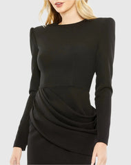 Black Long Sleeve Mini Dress with Shoulder Pads