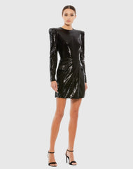 Black Sequined Structured Faux Blazer Mini Dress