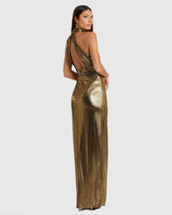 Gold Metallic Criss Cross Halter Neck Gown