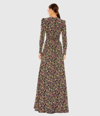 Black Floral Long Sleeve Gown