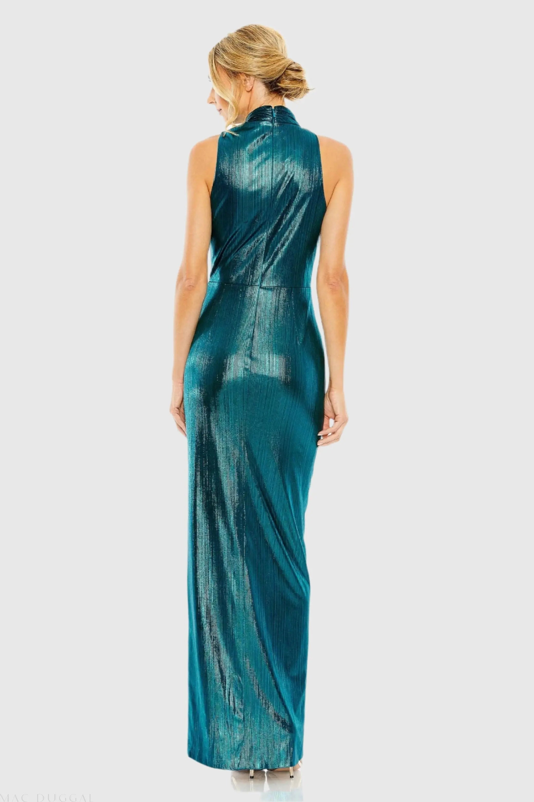 Teal High Neck Sleeveless Gown