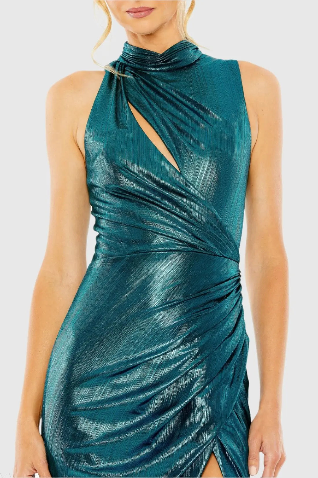Teal High Neck Sleeveless Gown