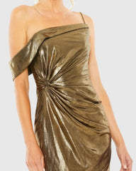 Gold Asymmetrical Front Knot Mini Dress