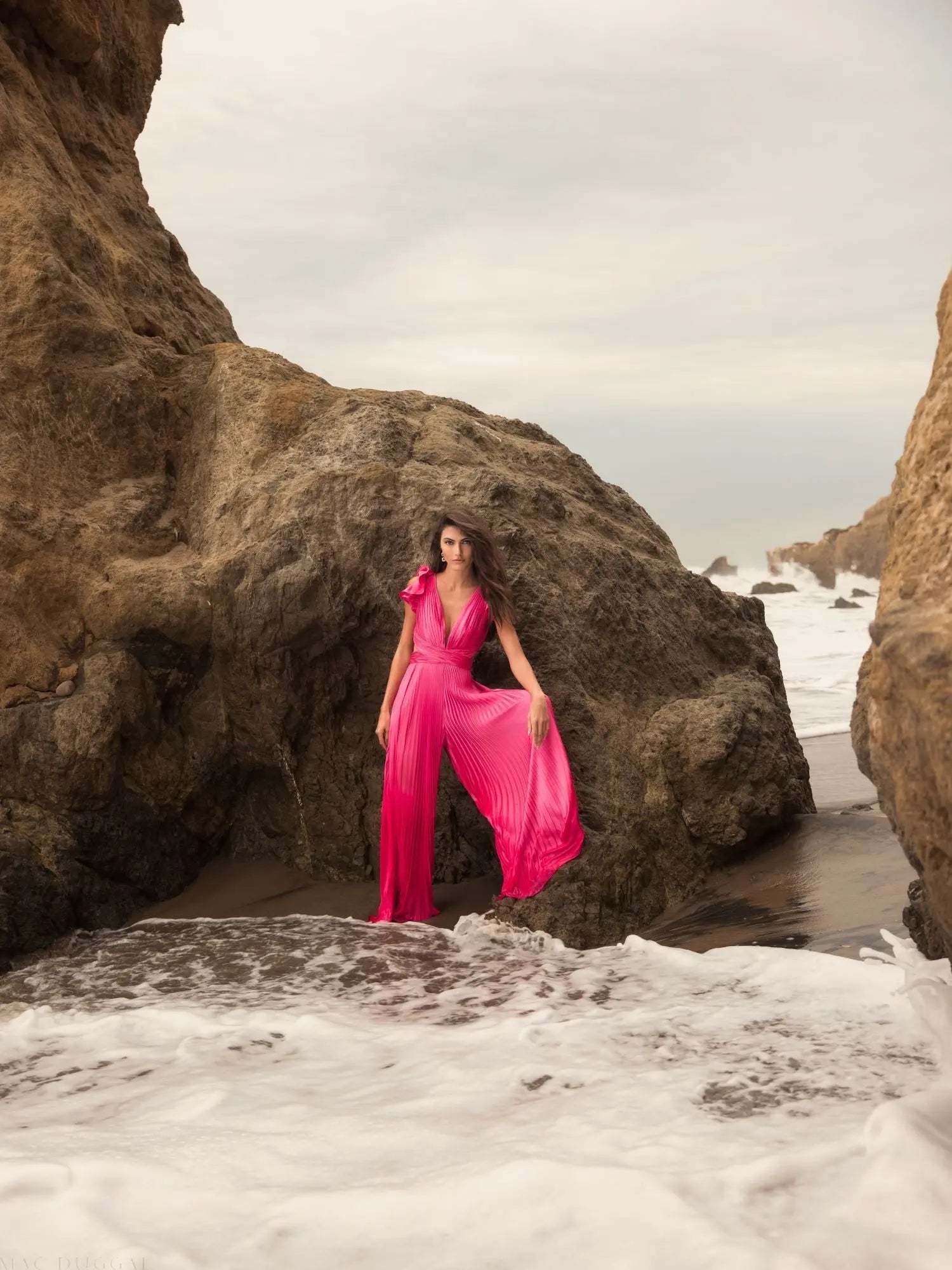 Pink Ruffle Cap Sleeve Cutout Heat Pleated Jumpsuit