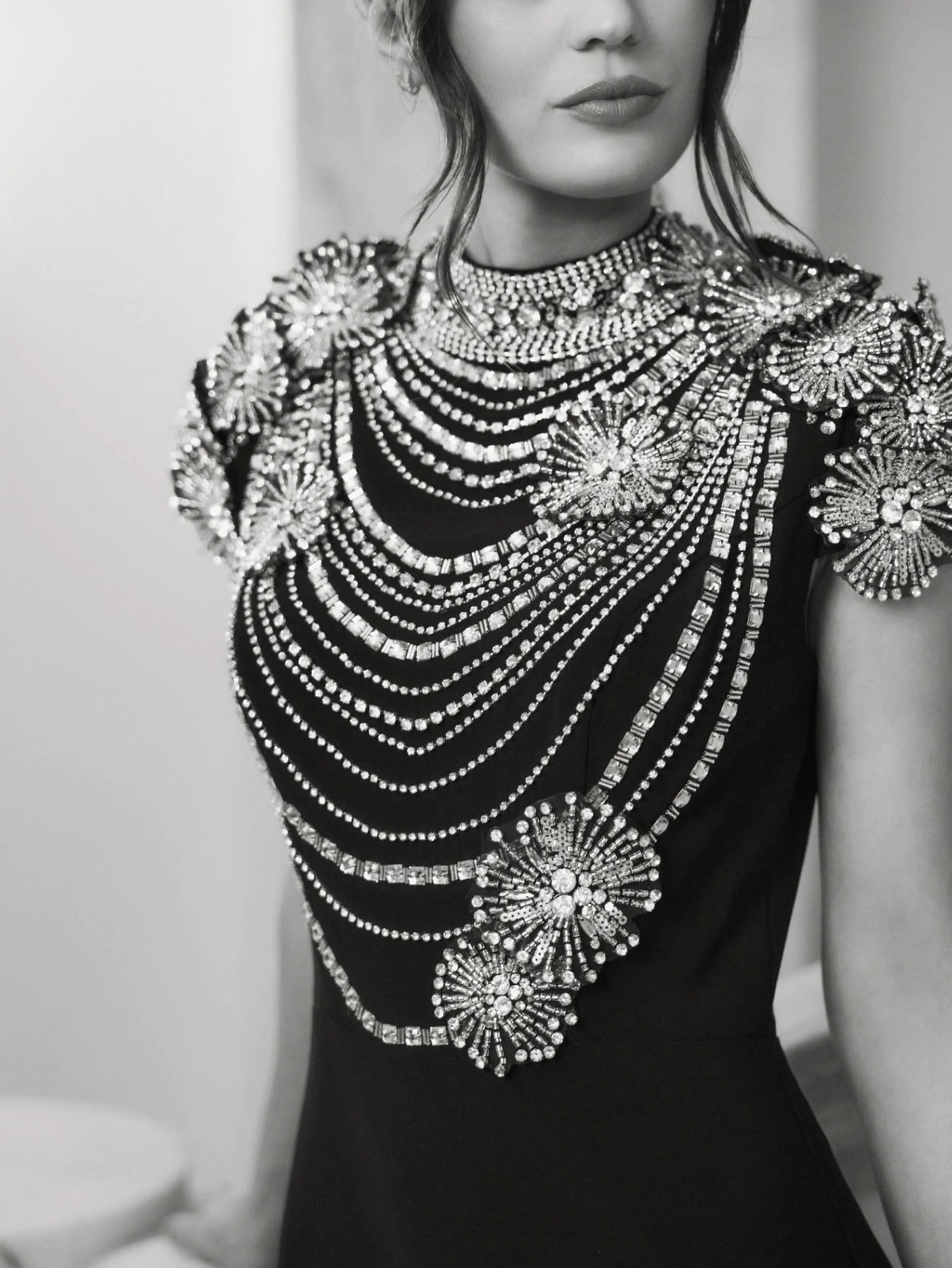 Black High Neck Embellished Column Gown