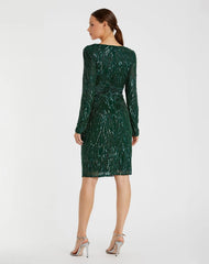 Green Long Sleeve Embellished Sequin Cocktail Dress
