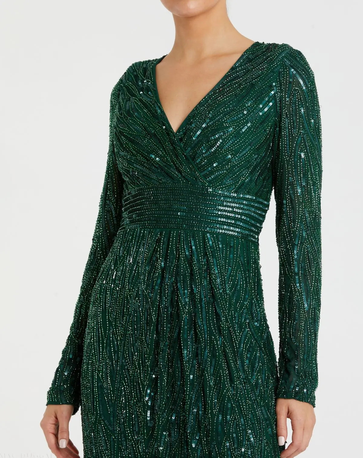 Green Long Sleeve Embellished Sequin Cocktail Dress