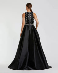 Black High Neck Sleeveless Beaded Ball Gown
