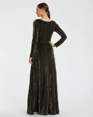 Black Long Sleeve Faux Wrap A Line Gown