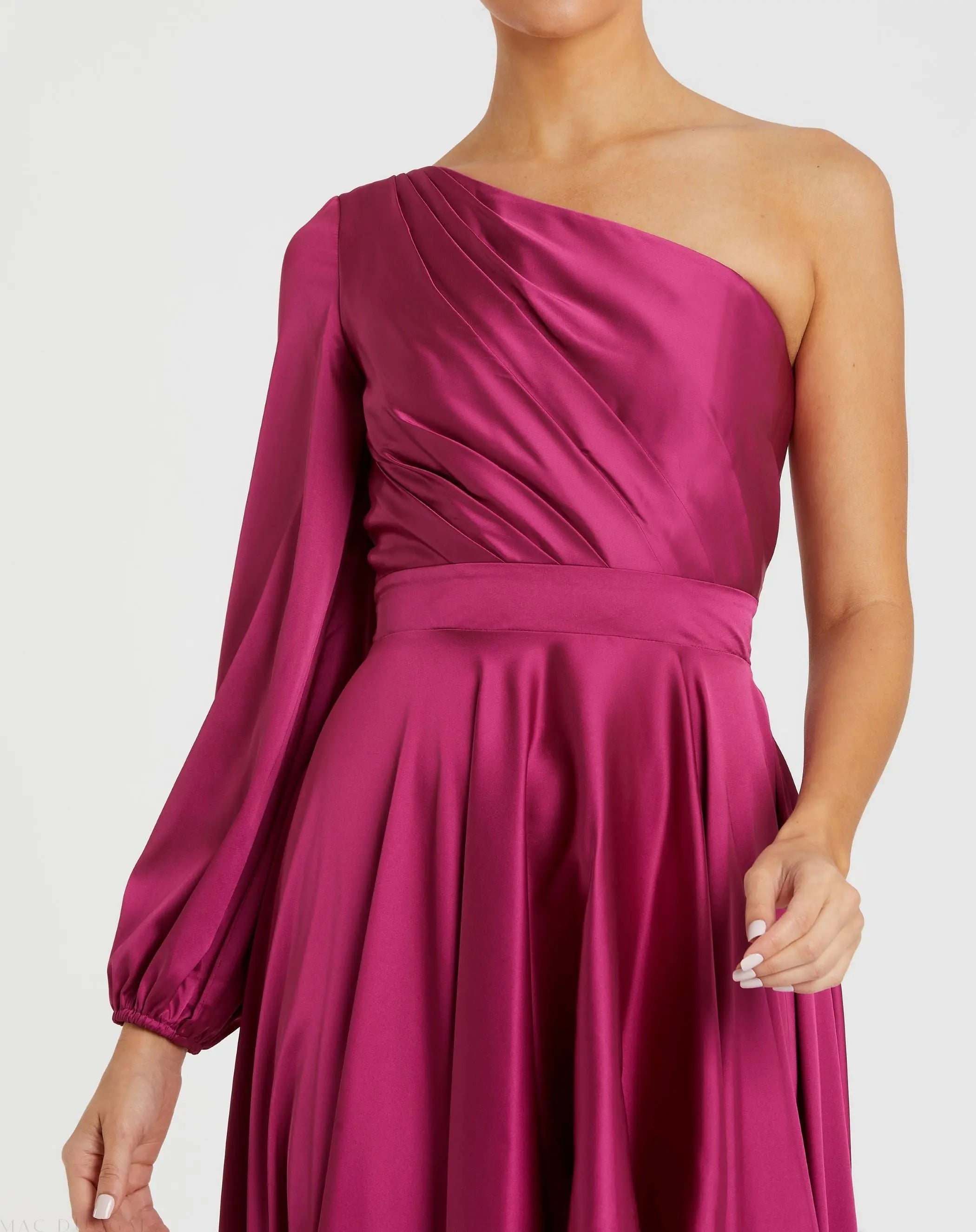 Purple Long Sleeve One Shoulder Satin High Low A-line Gown