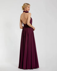 Purple Soft Tie Halter Neck High Slit Gown