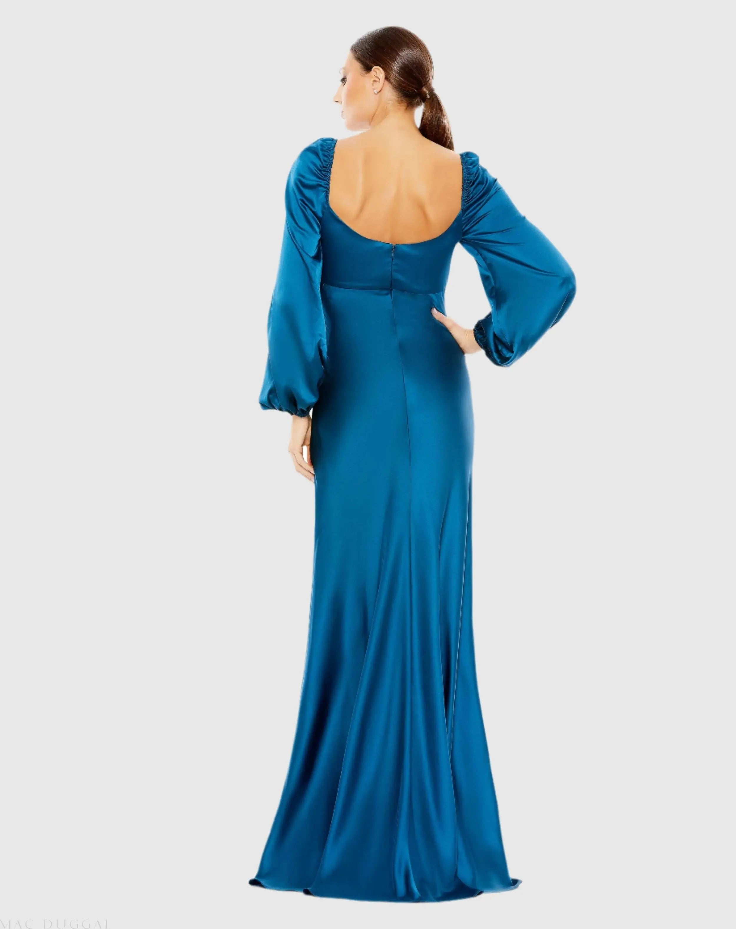 Blue Sweetheart Neckline Puff Sleeve Gown