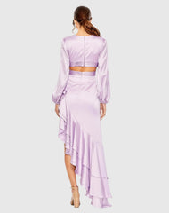 Purple Cut Out Asymmetrical Ruffled Gown