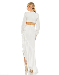 White Cut Out Asymmetrical Ruffled Gown
