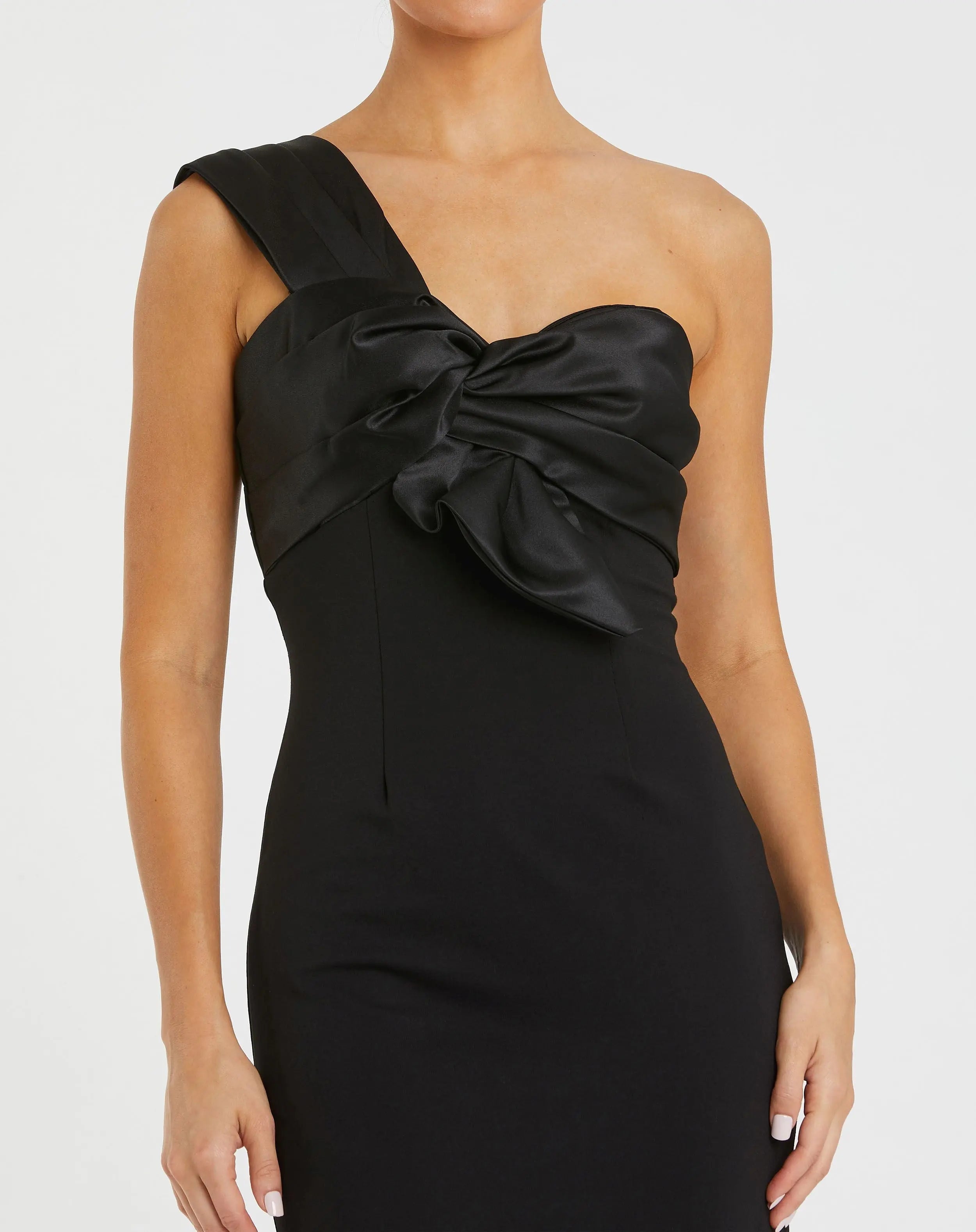 Black One Shoulder Draped Trumpet Gown