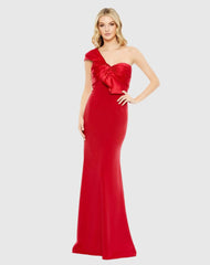 Red One Shoulder Draped Trumpet Gown