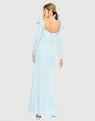 Blue Empire Waist Long Sleeve Bow Shoulder Gown