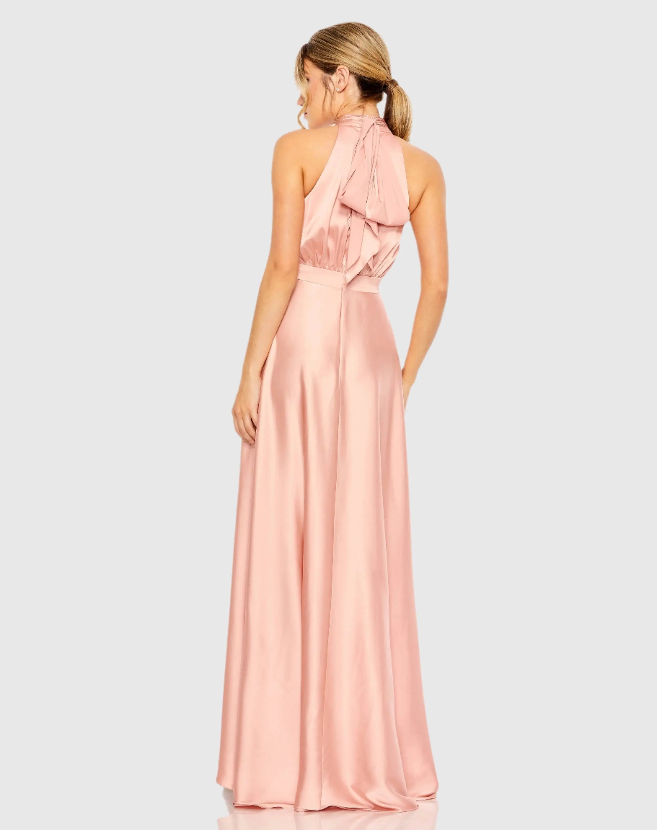 Pink High Neck Satin High Low Gown