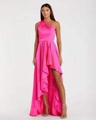 Pink One Shoulder High Low A Line Gown