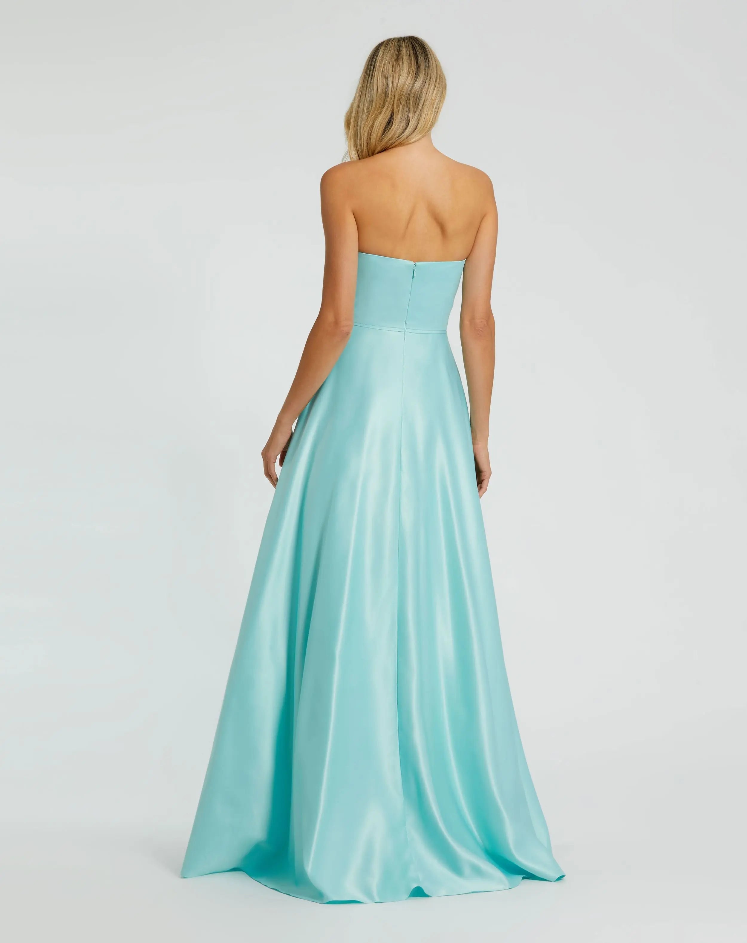 Blue Strapless A-Line Bow Ballgown