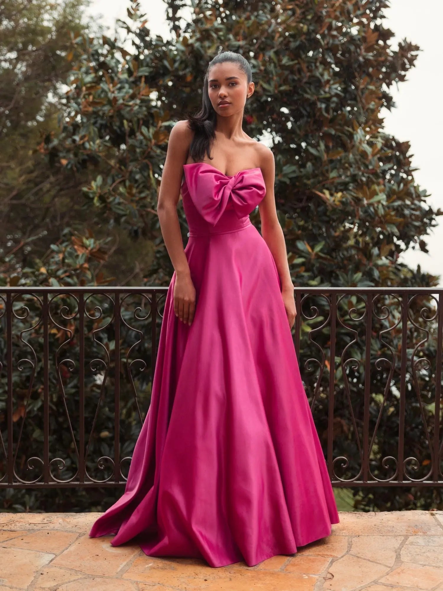 Pink Strapless A-Line Bow Ballgown
