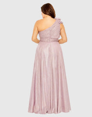 Purple Floral Detail One Shoulder Gown (Plus)