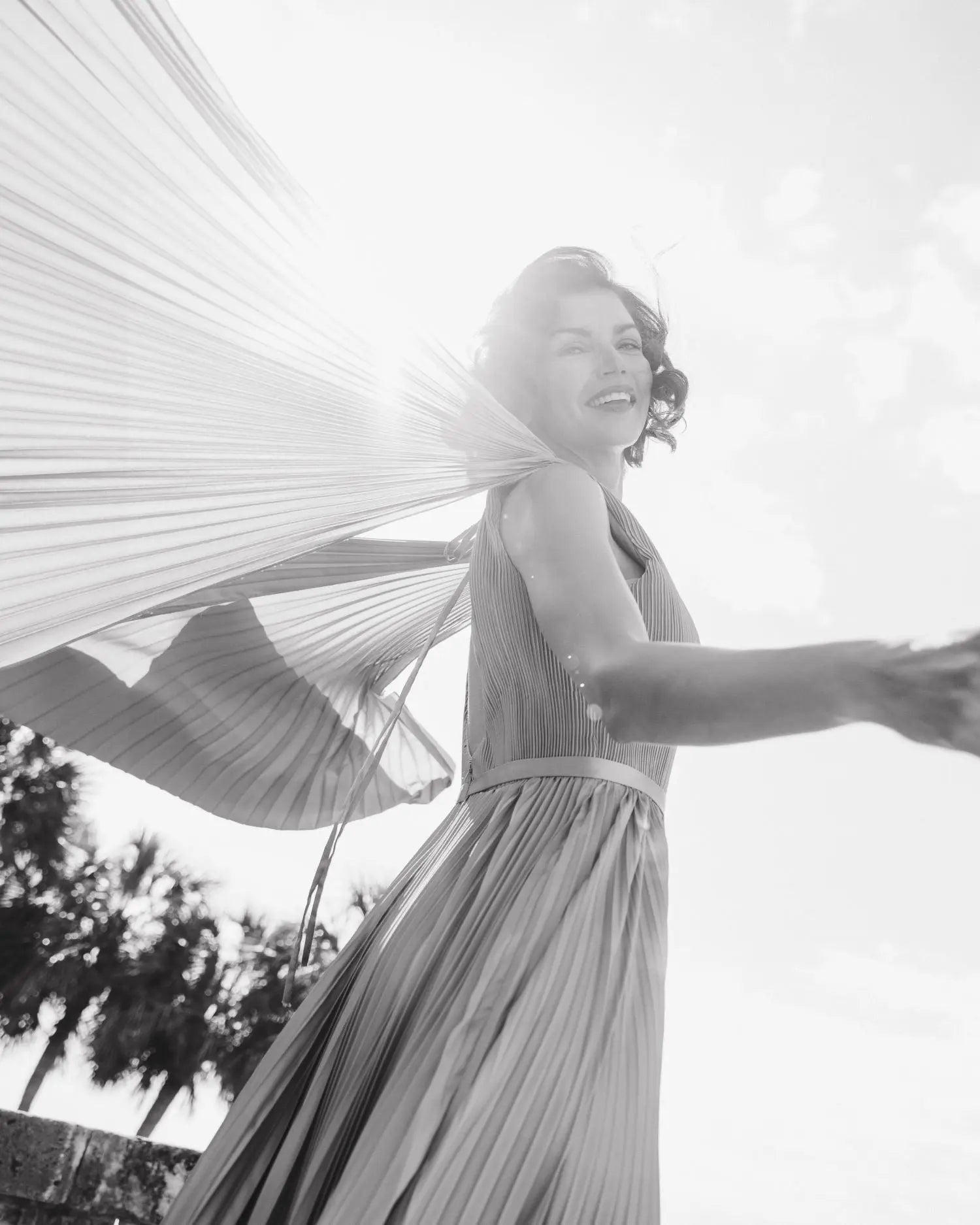 Green Sleeveless High Neck Cape Back Heat Pleated Gown