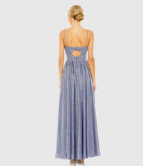 Blue Slim Strap Front Cutout Gown
