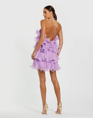Purple Crinkle Chiffon Tiered Ruffle Mini Dress