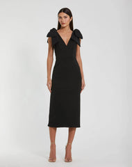 Bow Strap Crepe Fitted Midi Dress