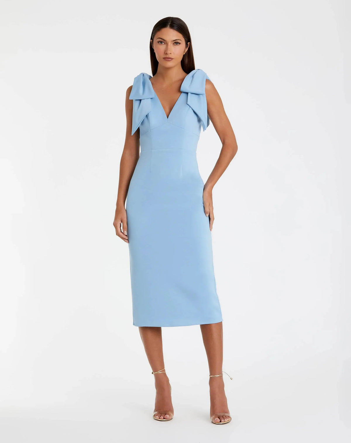Bow Strap Crepe Fitted Midi Dress