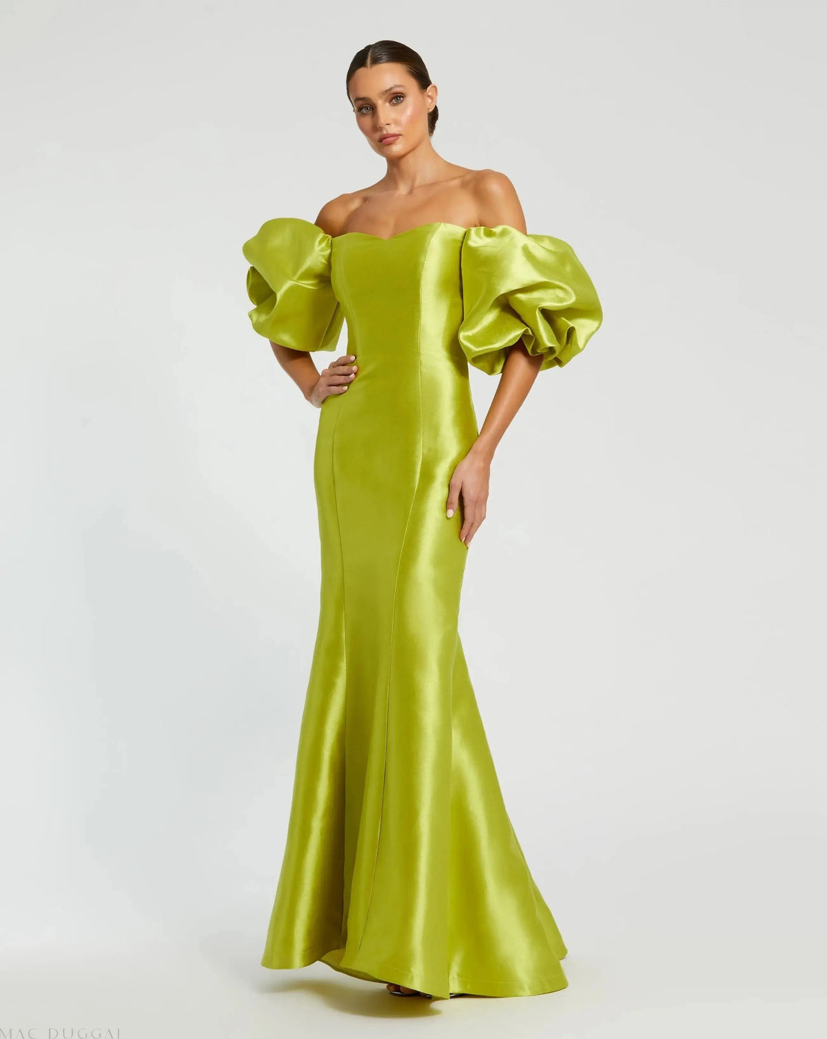 Green Sweetheart Off The Shoulder Puff Sleeve Gown